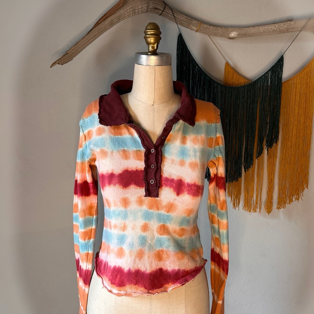 Free People collared tie dye top